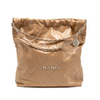 CHANEL LARGE 22 BAG SHINY CALFSKIN DARK BEIGE SHW (MICROCHIP)
