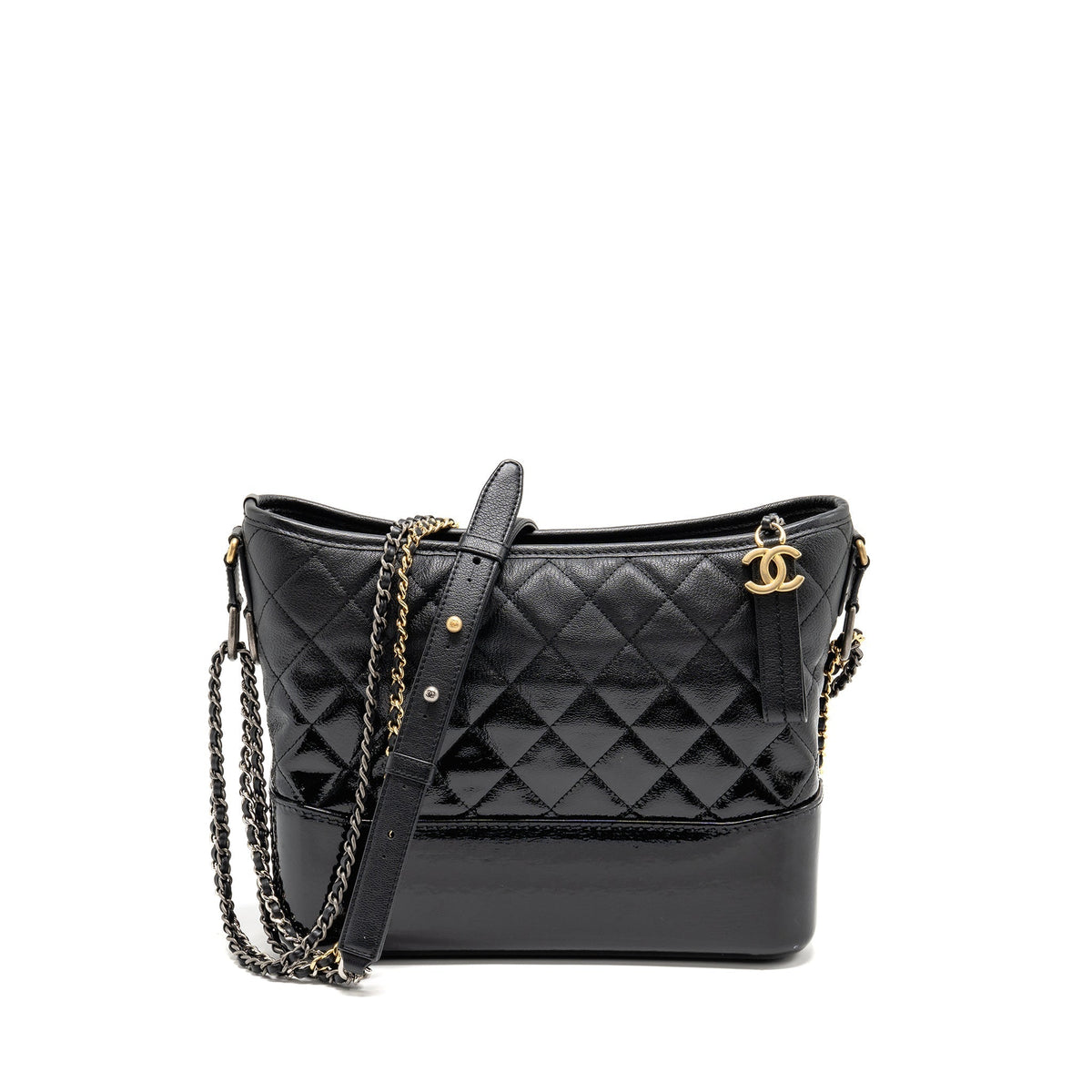 CHANEL LARGE GABRIELLE HOBO BAG CALFSKIN / PATENT BLACK MULTICOLOR HARDWARE