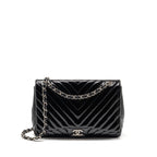 CHANEL CHEVRON JUMBO SINGLE FLAP BAG PATENT BLACK SHW