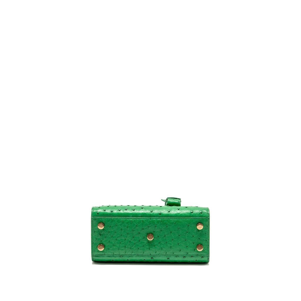 Saint Laurent/YSL Nano Sac de Jour Tote Ostrich Green GHW