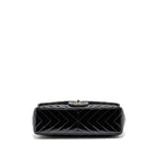CHANEL CHEVRON JUMBO SINGLE FLAP BAG PATENT BLACK SHW