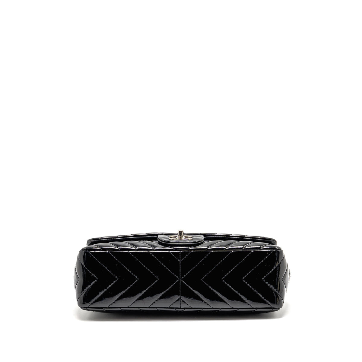 CHANEL CHEVRON JUMBO SINGLE FLAP BAG PATENT BLACK SHW