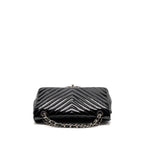 CHANEL CHEVRON JUMBO SINGLE FLAP BAG PATENT BLACK SHW