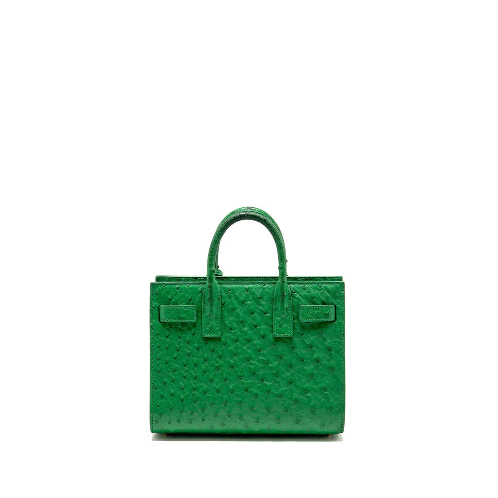 Saint Laurent/YSL Nano Sac de Jour Tote Ostrich Green GHW