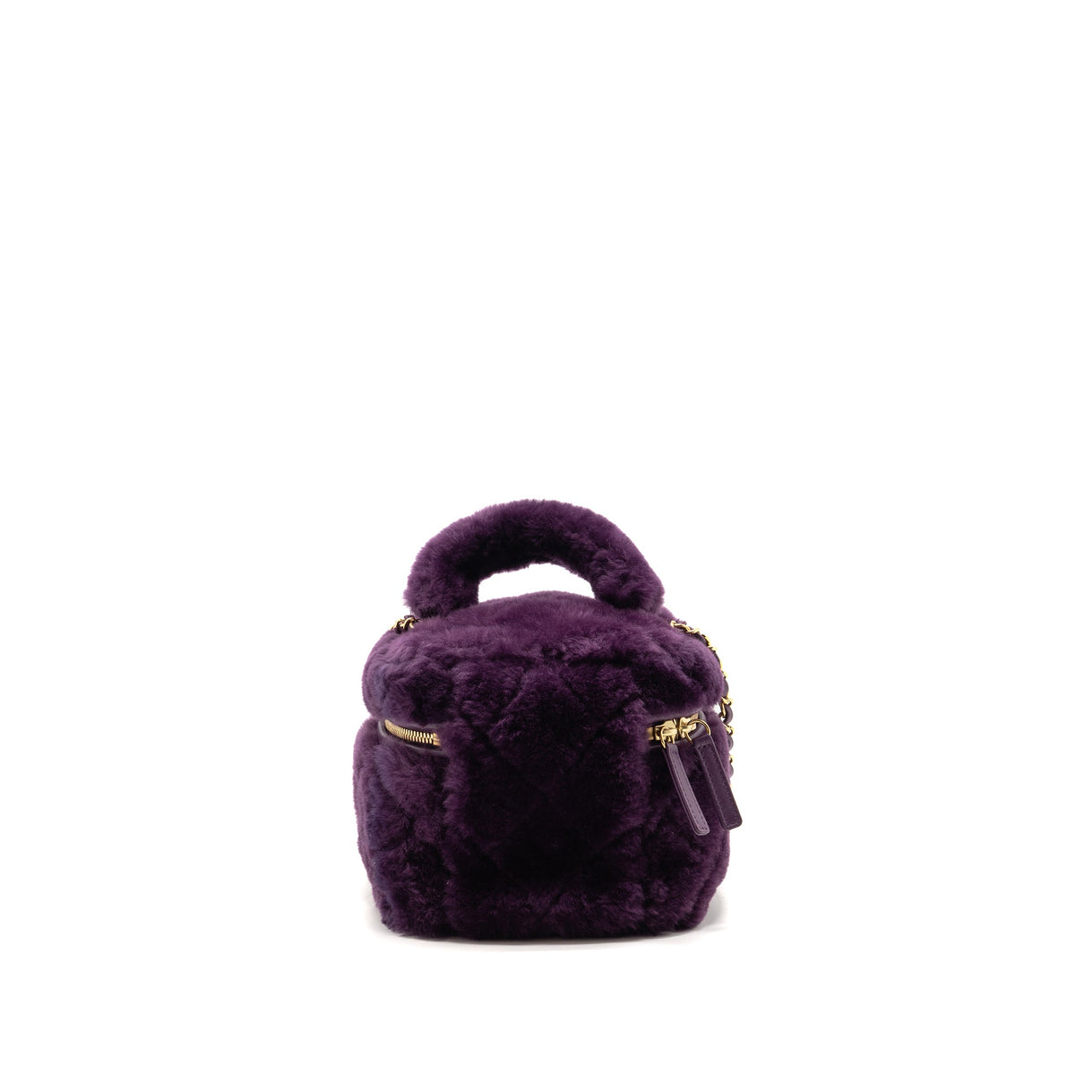 Chanel 22a top handle small vanity case shearling purple GHW (microchip)