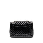 CHANEL CHEVRON JUMBO SINGLE FLAP BAG PATENT BLACK SHW