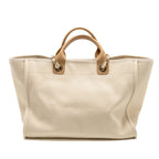 CHANEL DEAUVILLE TOTE BAG WITH PEARL LOGO FABRIC/LEATHER CREAMY WHITE/BEIGE LGHW