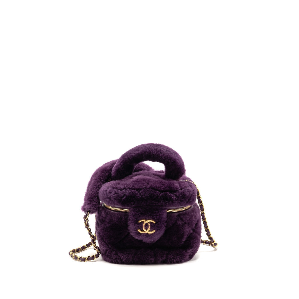 Chanel 22a top handle small vanity case shearling purple GHW (microchip)