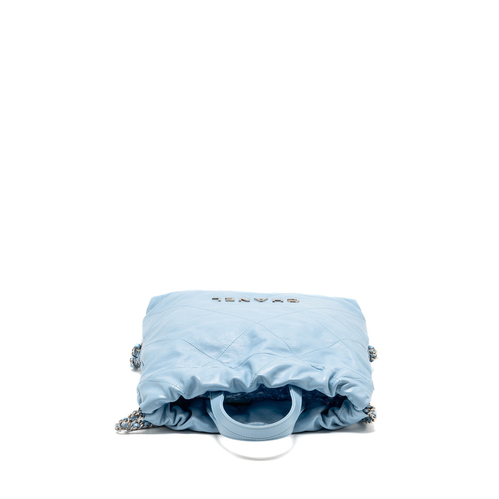 Chanel Small 22 Backpack Shiny Calfskin Sky Blue Brushed SHW (Microchip)