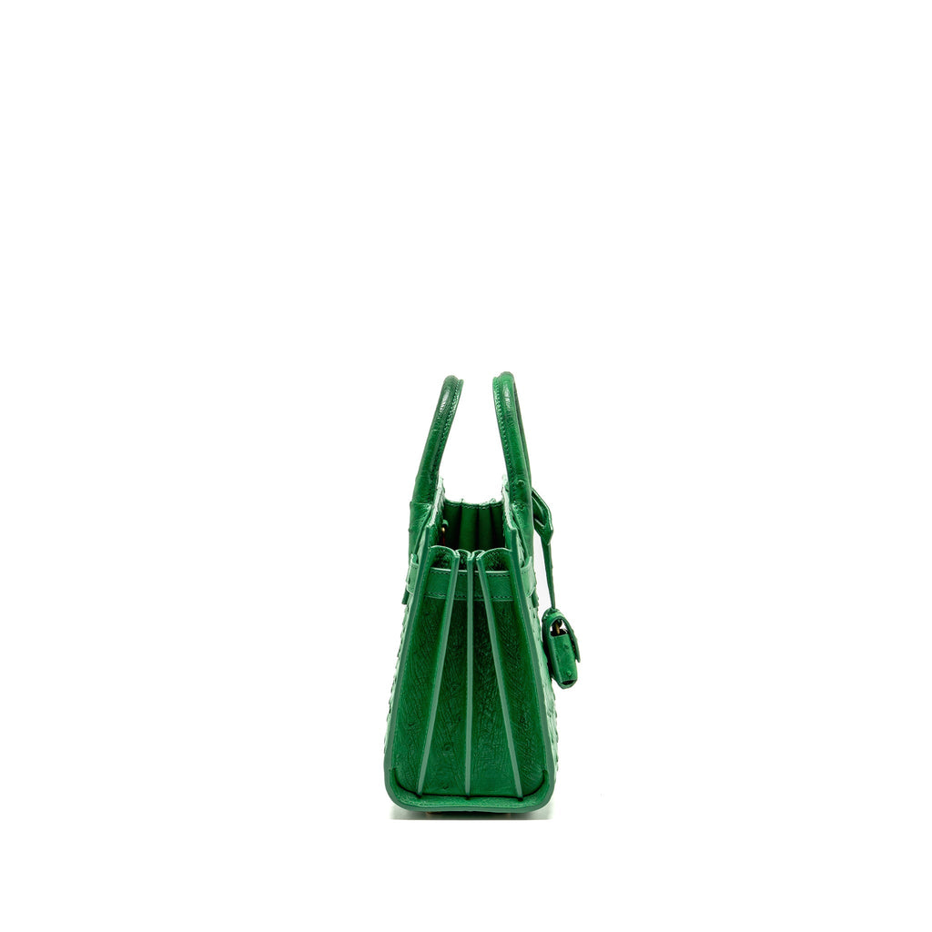 Saint Laurent/YSL Nano Sac de Jour Tote Ostrich Green GHW