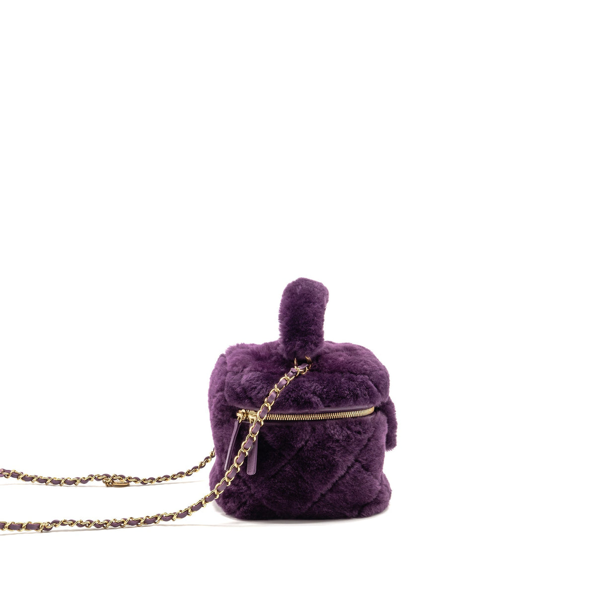 Chanel 22a top handle small vanity case shearling purple GHW (microchip)