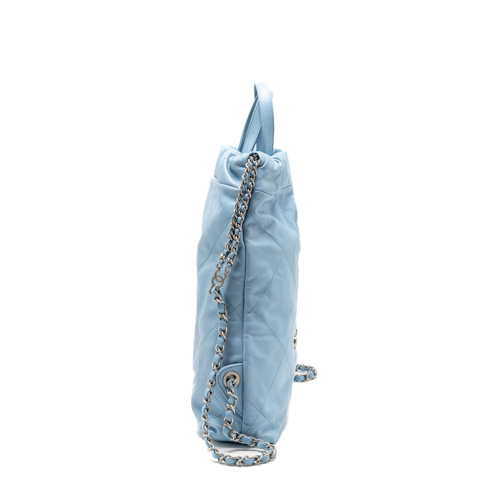 Chanel Small 22 Backpack Shiny Calfskin Sky Blue Brushed SHW (Microchip)
