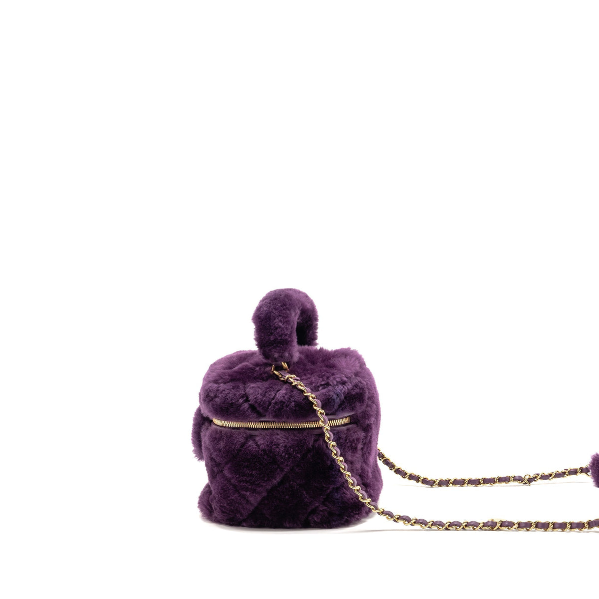 Chanel 22a top handle small vanity case shearling purple GHW (microchip)