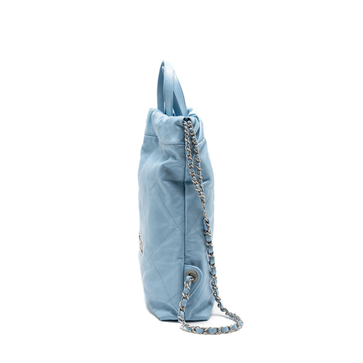 Chanel Small 22 Backpack Shiny Calfskin Sky Blue Brushed SHW (Microchip)