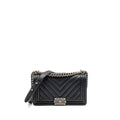 CHANEL MEDIUM BOY BAG CHEVRON CAVIAR BLACK RUTHENIUM SILVER HARDWARE