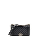 CHANEL MEDIUM BOY BAG CHEVRON CAVIAR BLACK RUTHENIUM SILVER HARDWARE