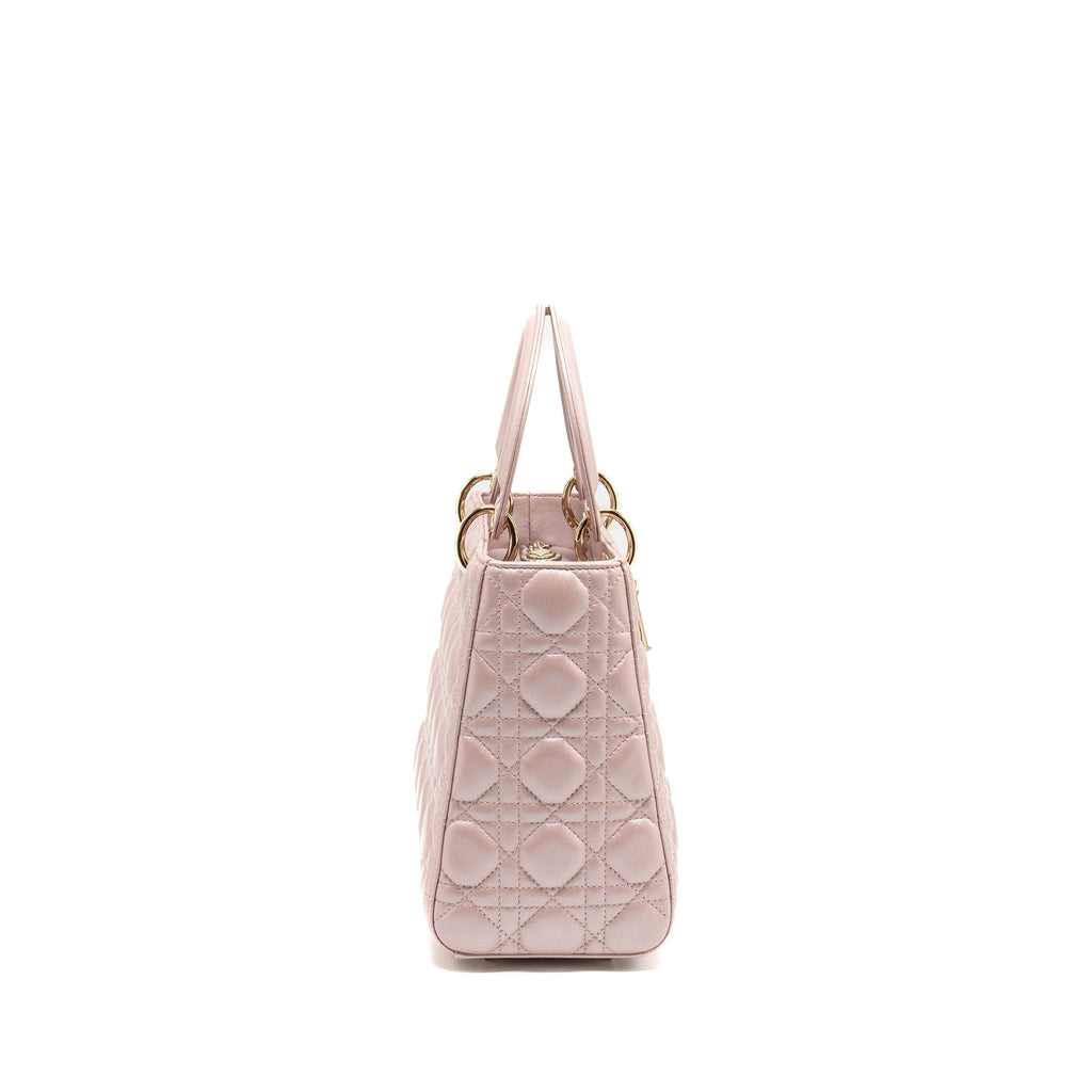 DIOR MEDIUM LADY DIOR LAMBSKIN IRIDESCENT PINK LGHW