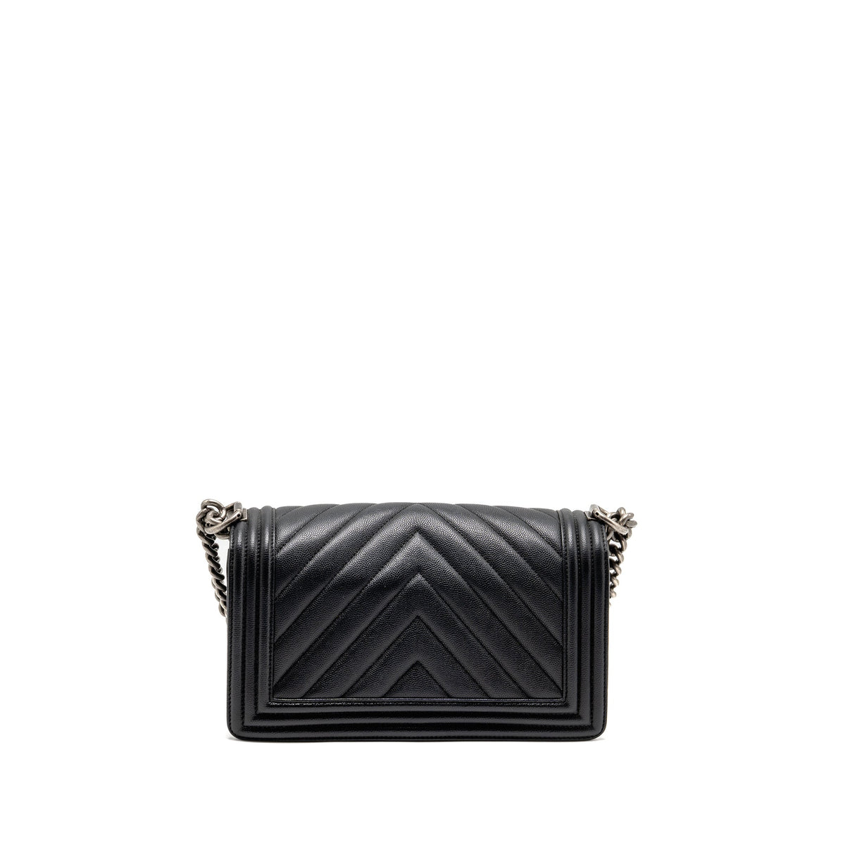 CHANEL MEDIUM BOY BAG CHEVRON CAVIAR BLACK RUTHENIUM SILVER HARDWARE