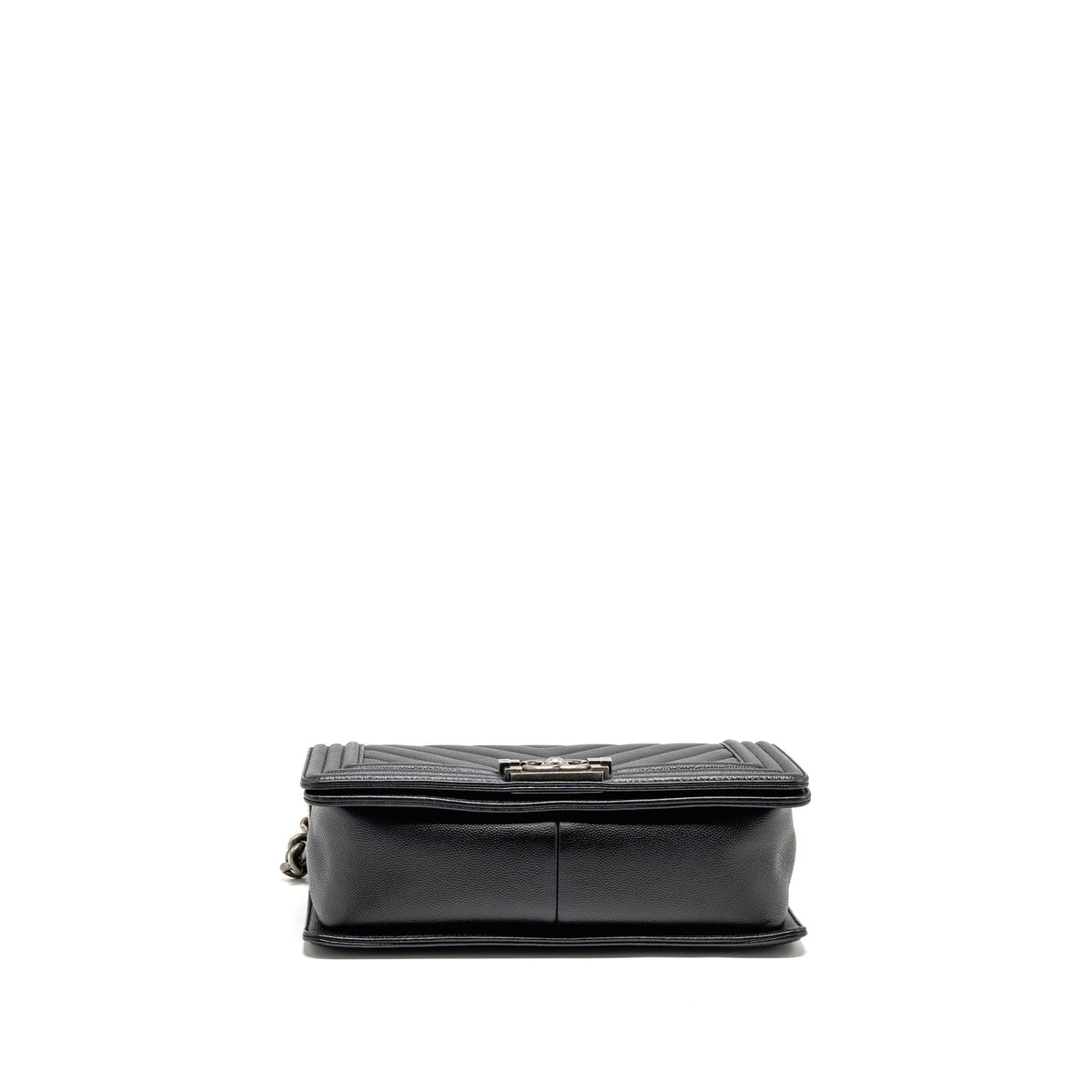CHANEL MEDIUM BOY BAG CHEVRON CAVIAR BLACK RUTHENIUM SILVER HARDWARE