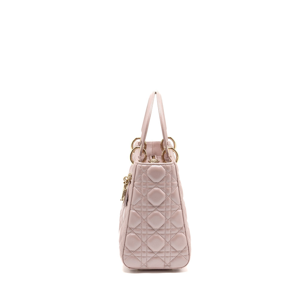 DIOR MEDIUM LADY DIOR LAMBSKIN IRIDESCENT PINK LGHW
