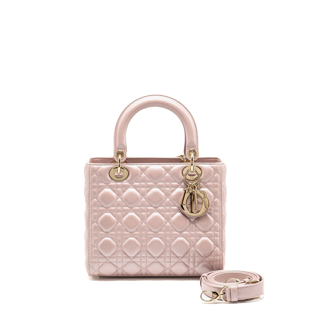 DIOR MEDIUM LADY DIOR LAMBSKIN IRIDESCENT PINK LGHW