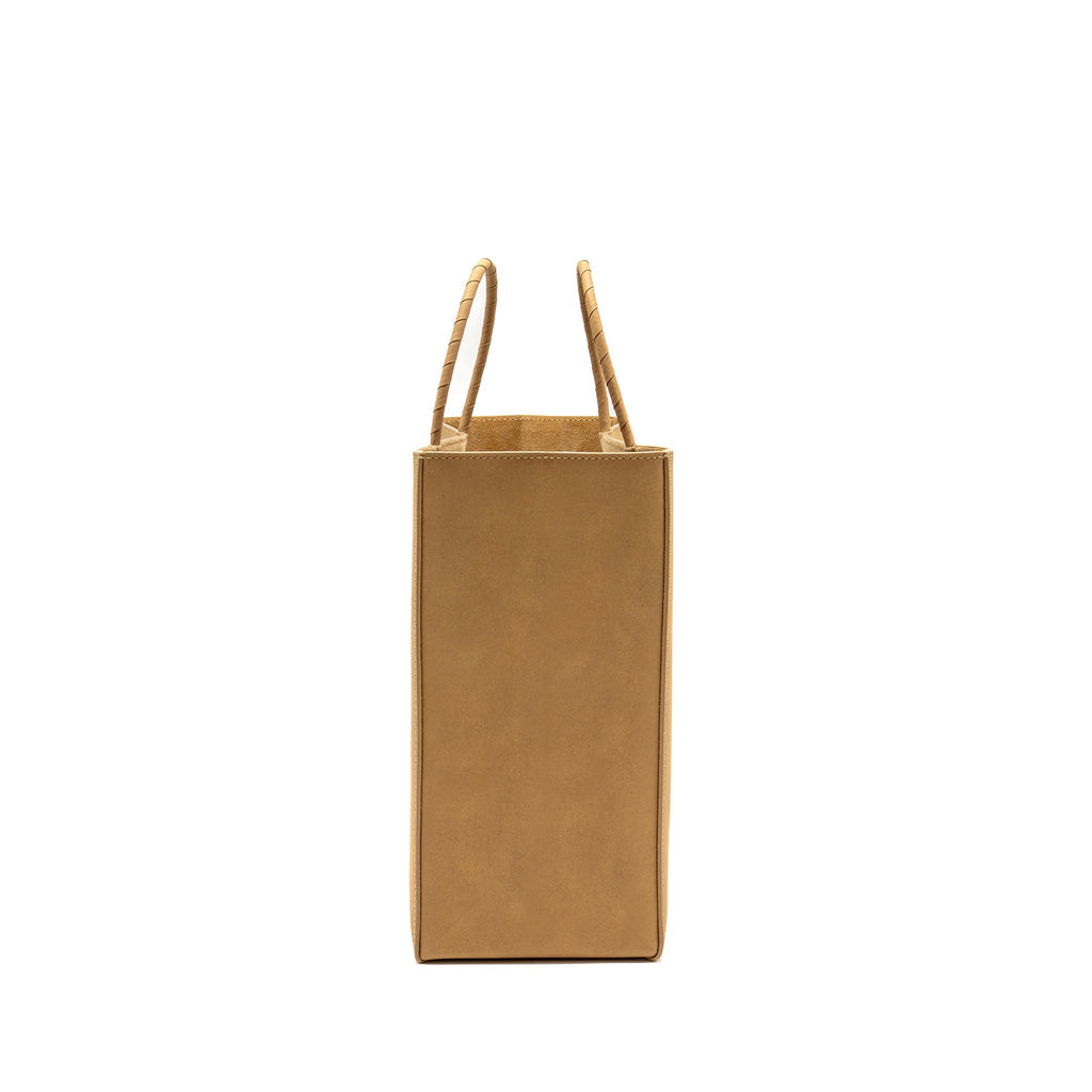 Bottega Veneta Small Raw Paper Leather Tote Bag Calfskin Kraft Beige