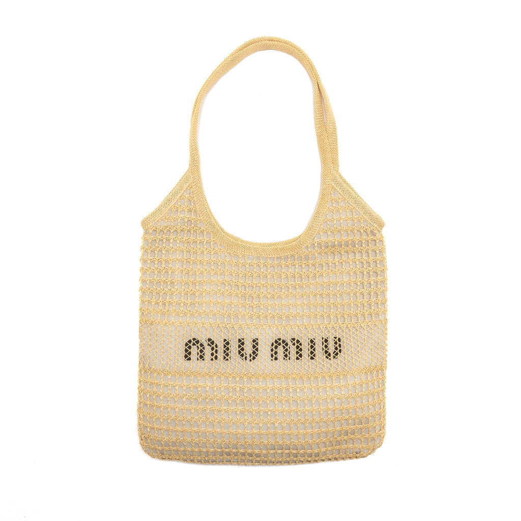 Miu Miu Ivy Bag Raffia-effect/Linen Natural