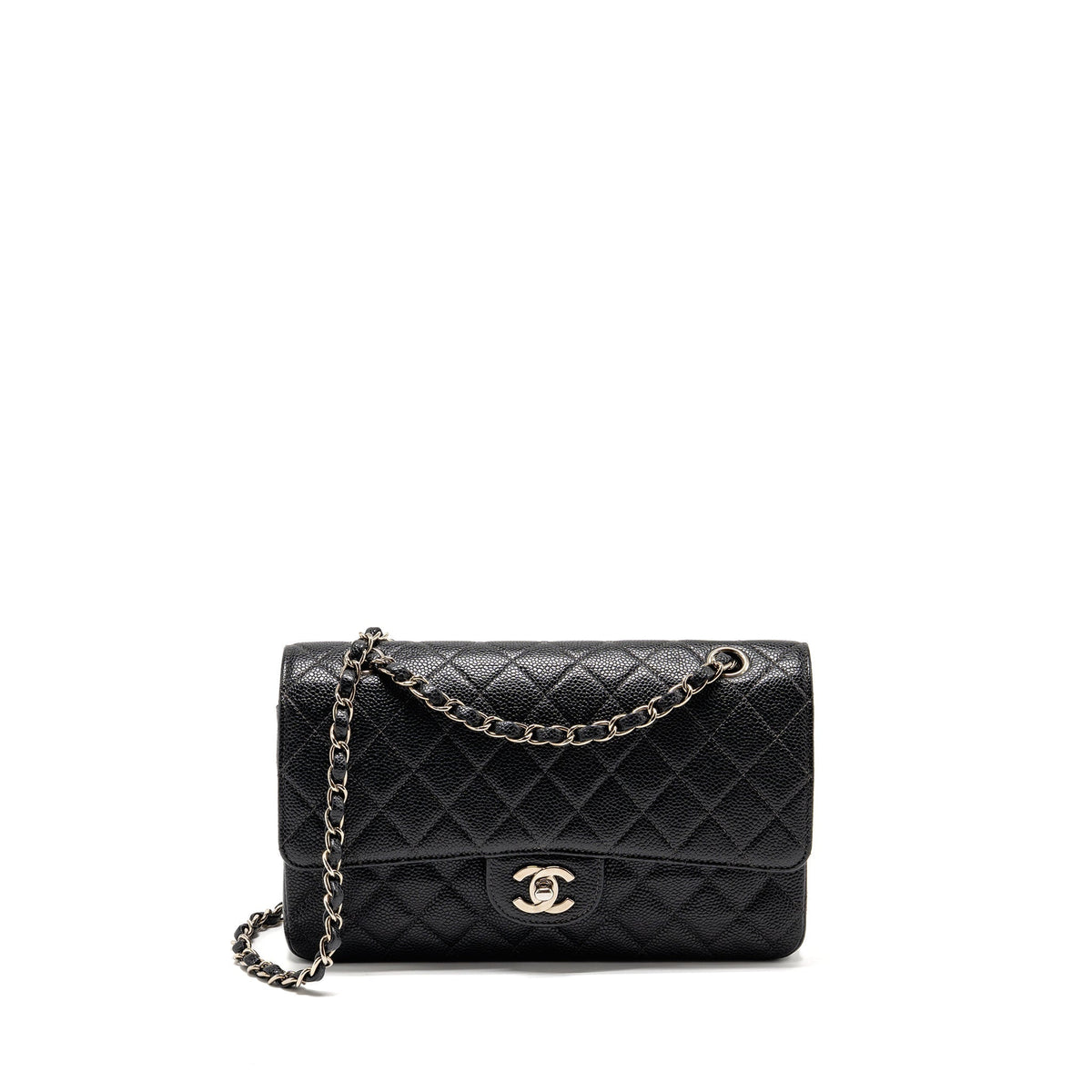CHANEL MEDIUM CLASSIC DOUBLE FLAP BAG CAVIAR BLACK SHW
