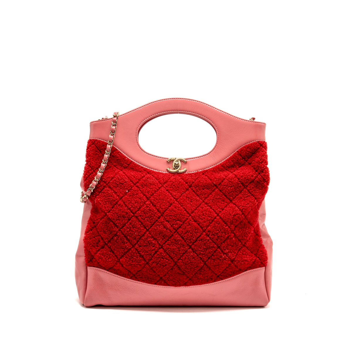 Chanel Large 31 Shopping Bag Shearling / Calfskin Dark Pink LGHW