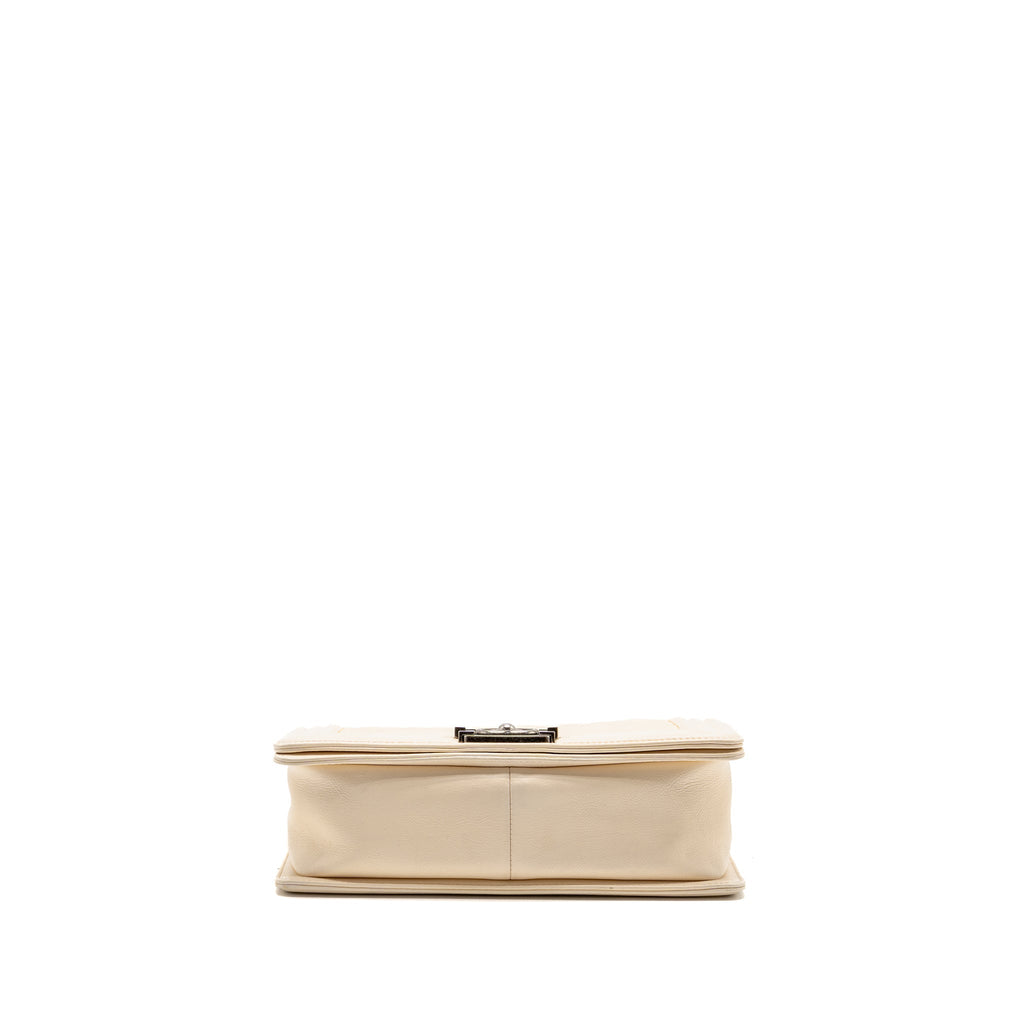 Chanel medium boy bag calfskin ivory ruthenium silver hardware