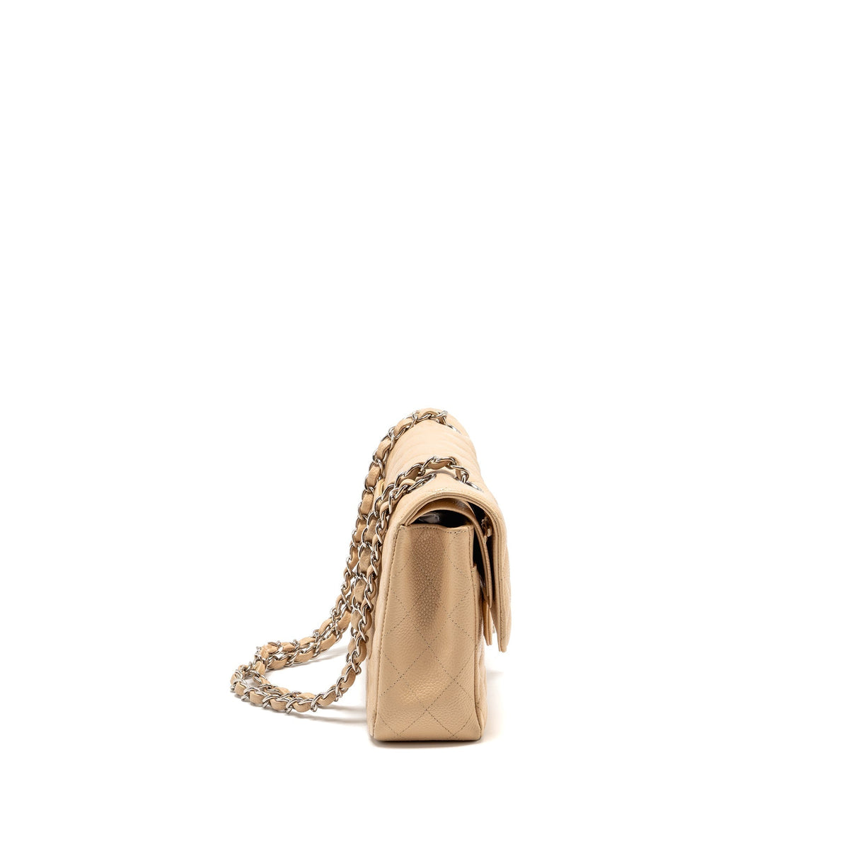 CHANEL MEDIUM CLASSIC DOUBLE FLAP BAG CAVIAR BEIGE SHW