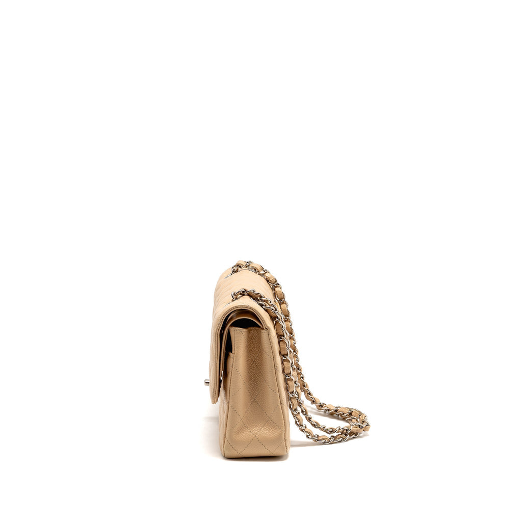 CHANEL MEDIUM CLASSIC DOUBLE FLAP BAG CAVIAR BEIGE SHW