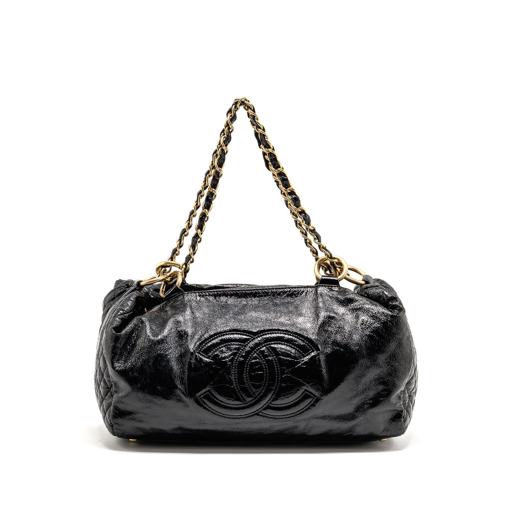 Chanel Vinyl Rock and Chain Bowler Bag Patent Black GHW