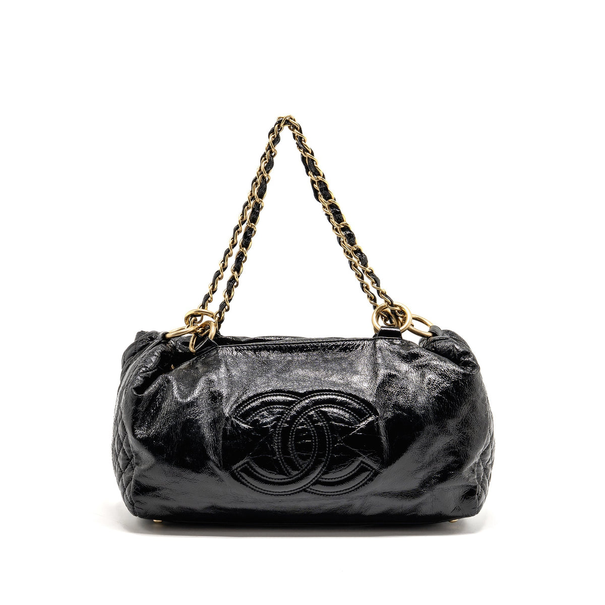 Chanel Vinyl Rock and Chain Bowler Bag Patent Black GHW