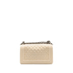 Chanel medium boy bag calfskin ivory ruthenium silver hardware
