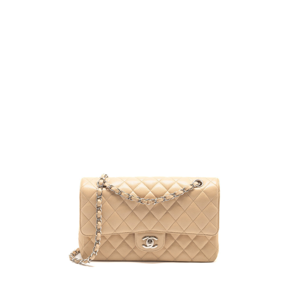 CHANEL MEDIUM CLASSIC DOUBLE FLAP BAG CAVIAR BEIGE SHW