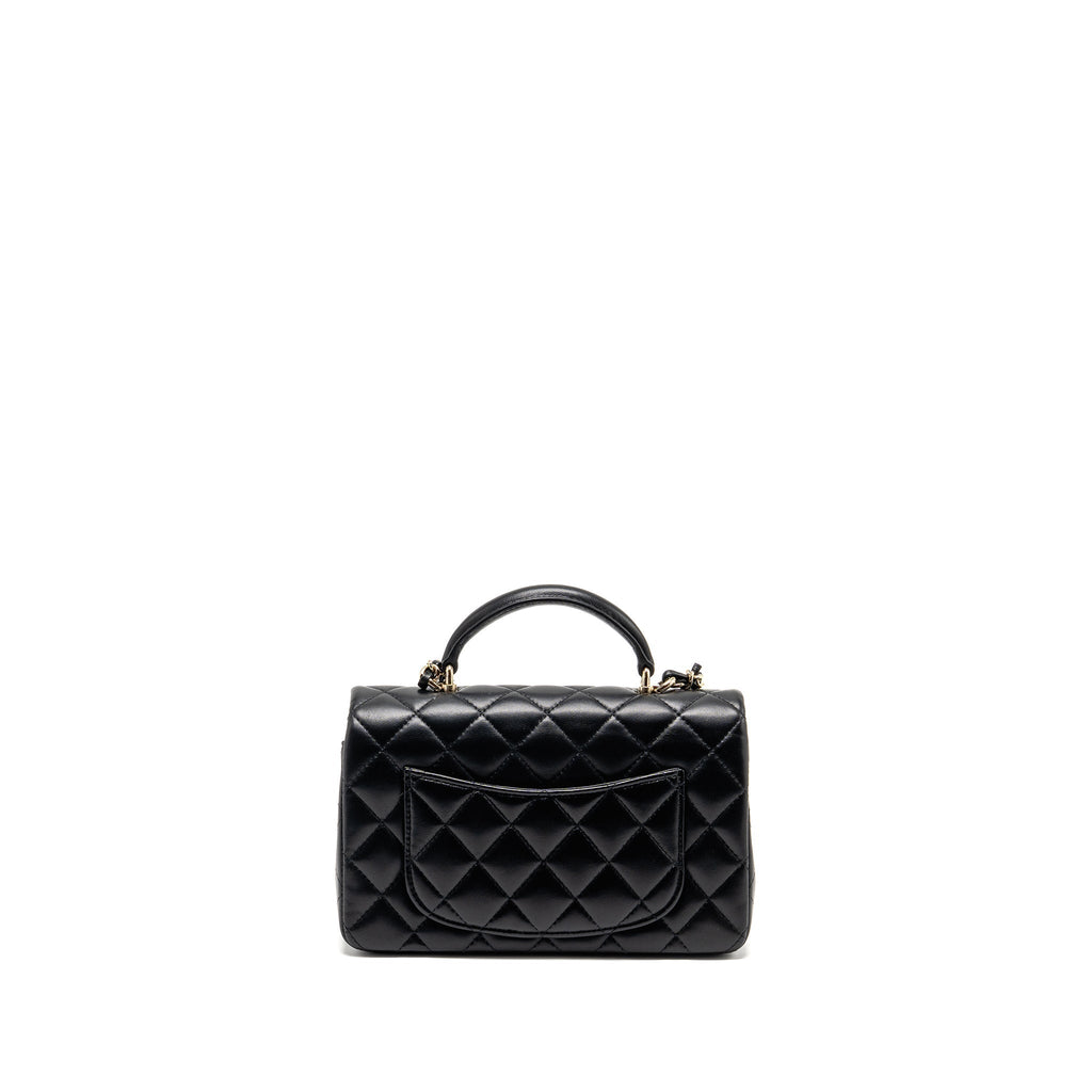 CHANEL TOP HANDLE MINI RECTANGULAR FLAP BAG LAMBSKIN BLACK LGHW (MICROCHIP)