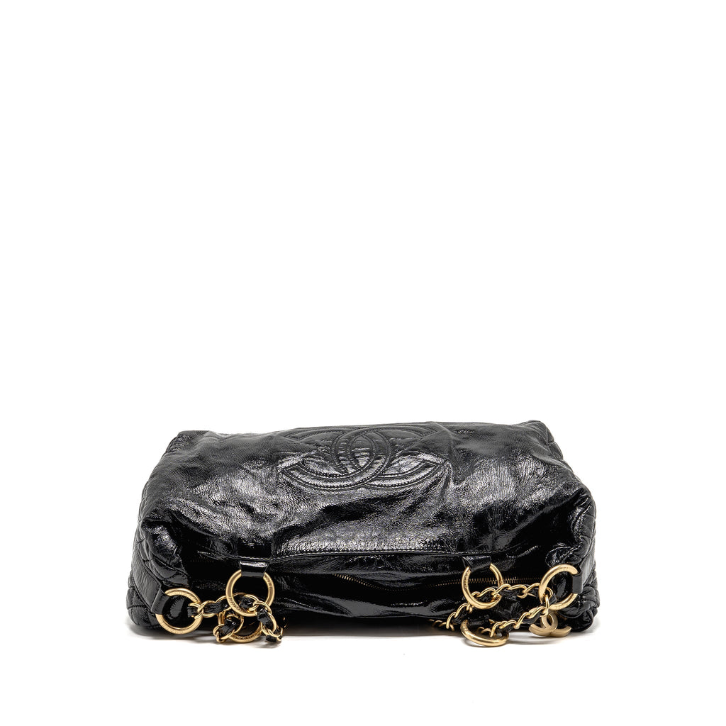 Chanel Vinyl Rock and Chain Bowler Bag Patent Black GHW