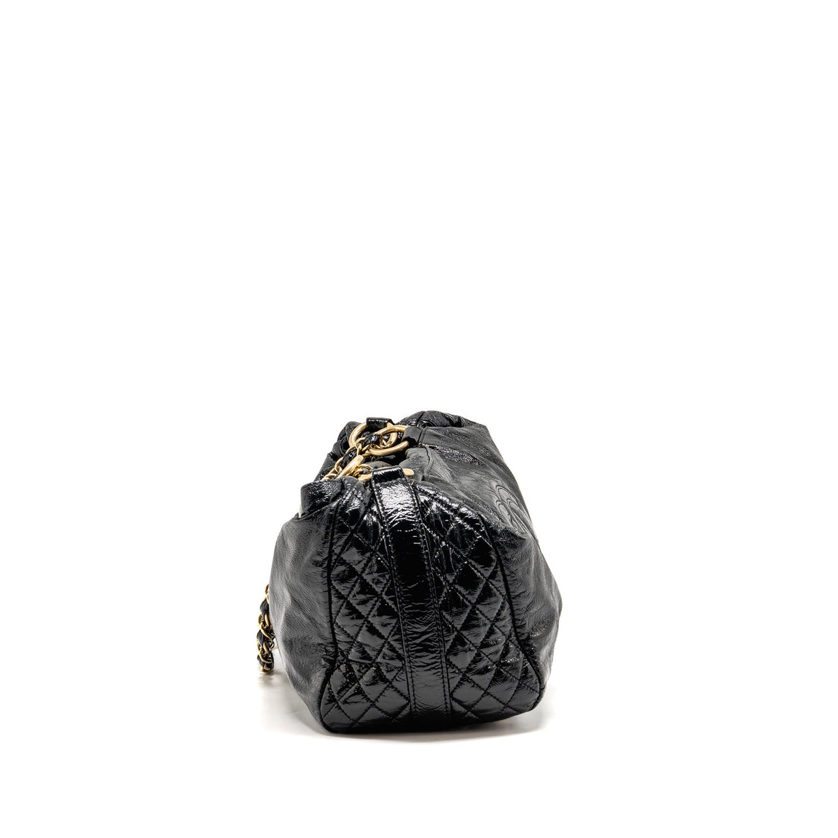 Chanel Vinyl Rock and Chain Bowler Bag Patent Black GHW