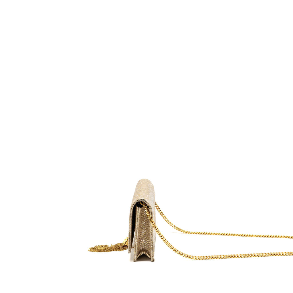 Saint Laurent Kate Tassel Bag/Wallet on Chain Glitter Monogram Gold GHW