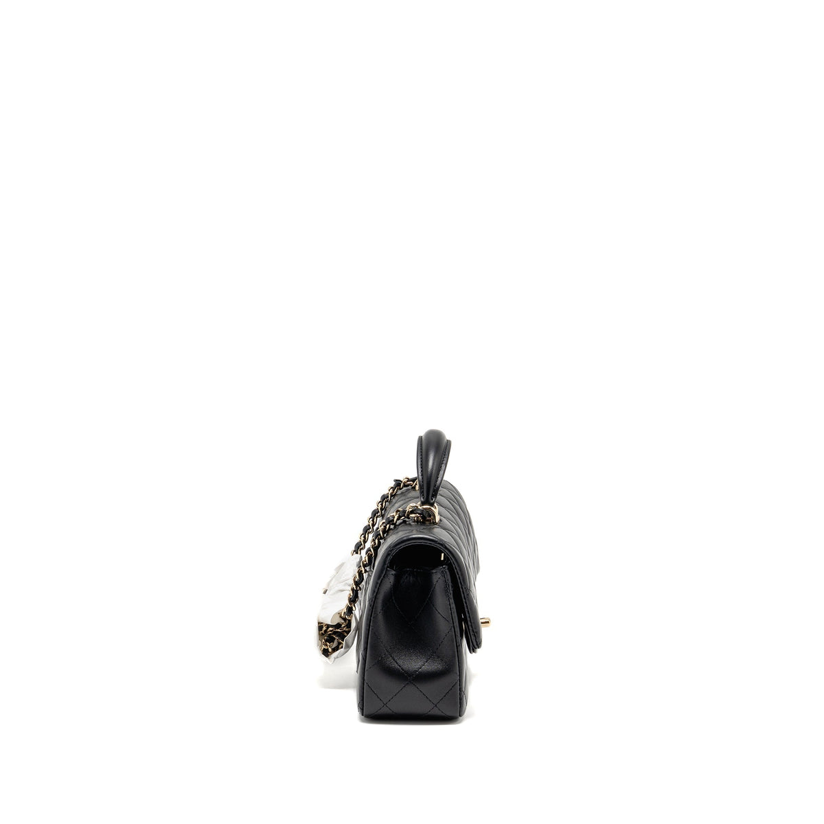CHANEL TOP HANDLE MINI RECTANGULAR FLAP BAG LAMBSKIN BLACK LGHW (MICROCHIP)