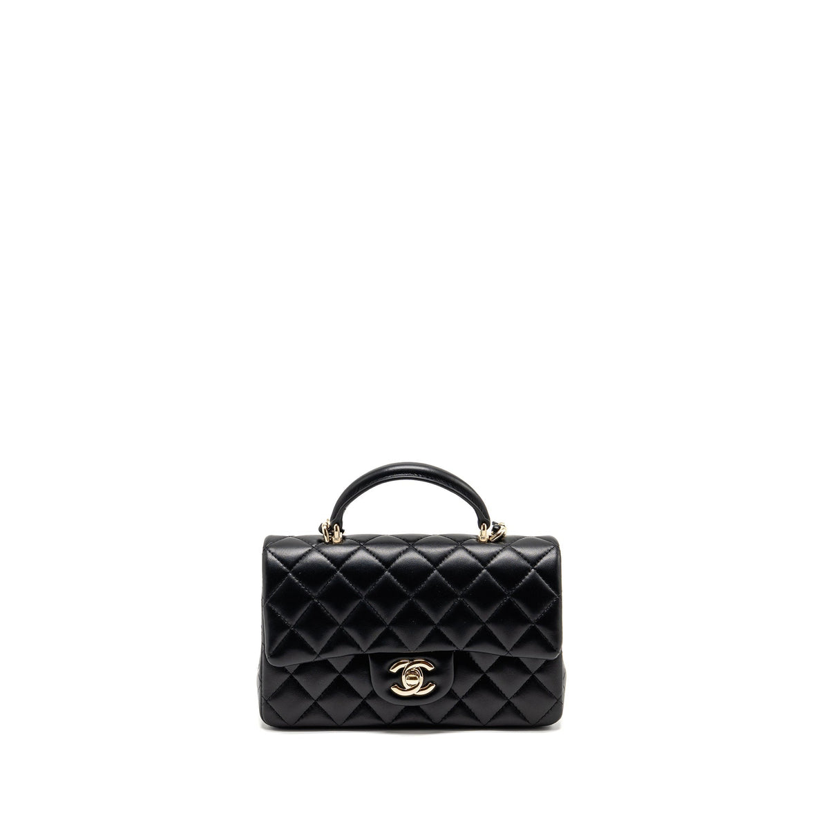 CHANEL TOP HANDLE MINI RECTANGULAR FLAP BAG LAMBSKIN BLACK LGHW (MICROCHIP)