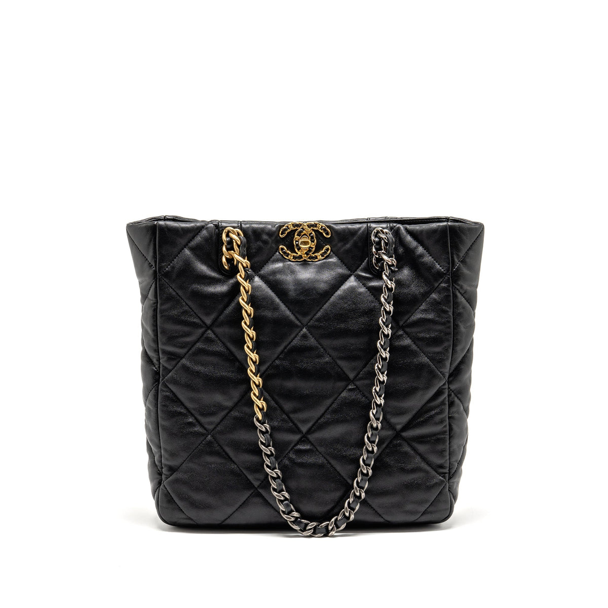 Chanel Small 19 Shopping Bag Shiny Lambskin Black Multicolour Hardware (Microchip)