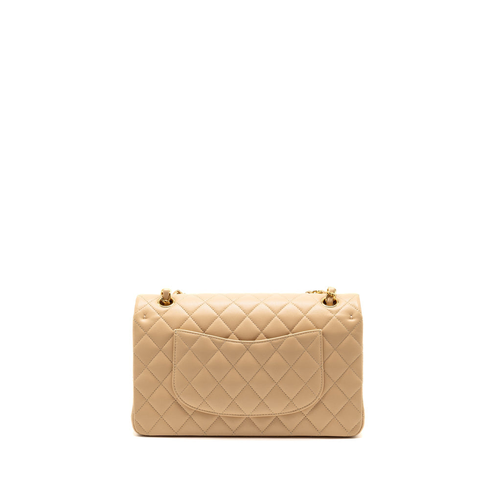 Chanel Medium Classic Double Flap Bag Lambskin Beige GHW (Microchip)
