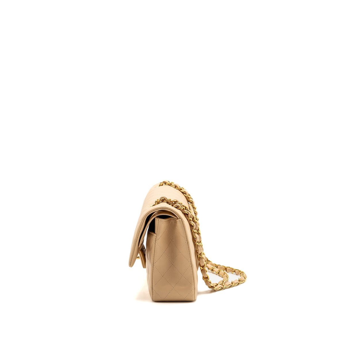 Chanel Medium Classic Double Flap Bag Lambskin Beige GHW (Microchip)