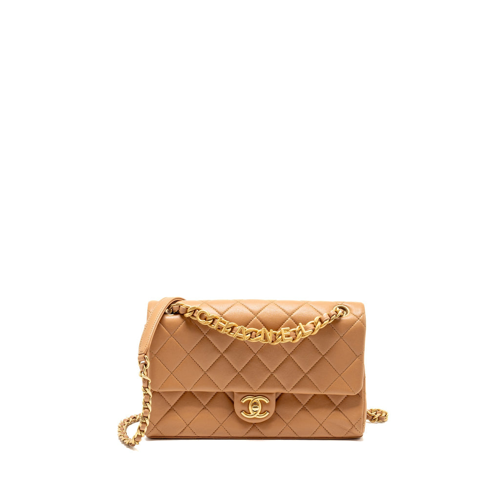 Chanel Detailed Chain CC Flap Bag Lambskin Dark Beige GHW (Microchip)