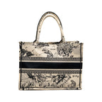 Dior medium book tote toile de jouy embroidery canvas White / Black