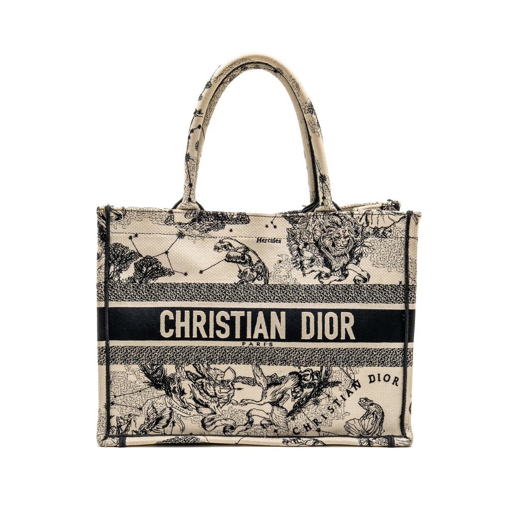 Dior medium book tote toile de jouy embroidery canvas White / Black