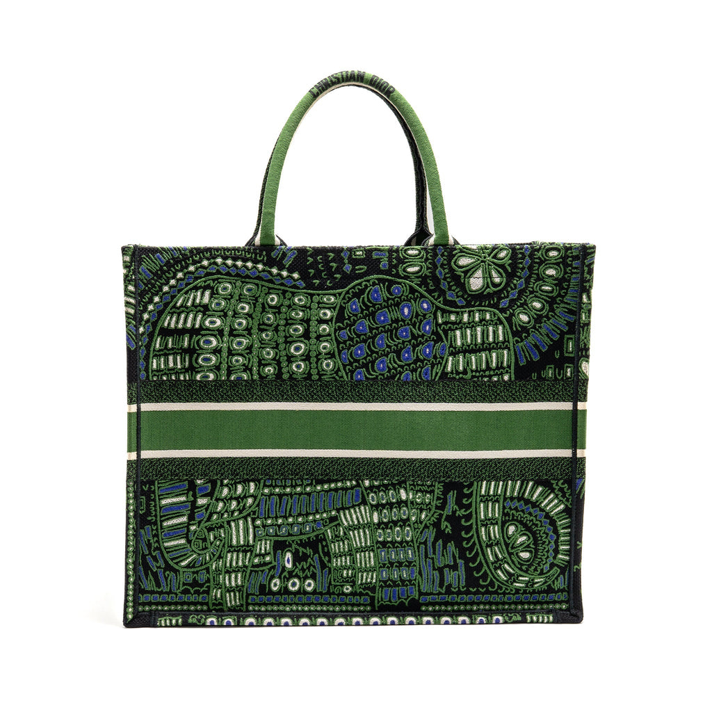 Dior Large Book Tote Elephant Embroidery Green