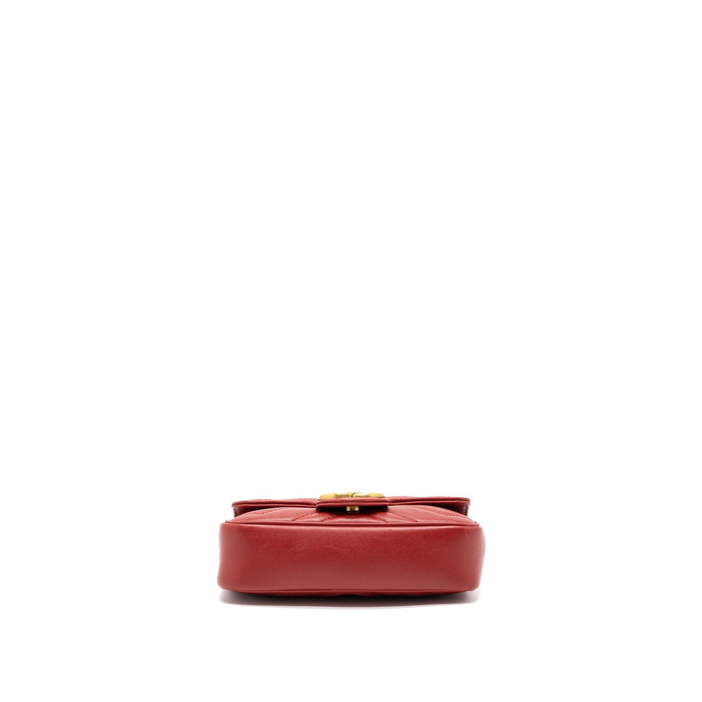 GUCCI GG MARMONT SUPER MINI BAG MATELASSÉ CALFSKIN RED BRUSHED GHW